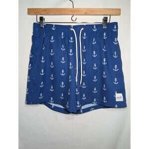 Eubi Mens Blue Anchor Swim Trunks Board Shorts Sz M Mesh Lined Logo Drawstring